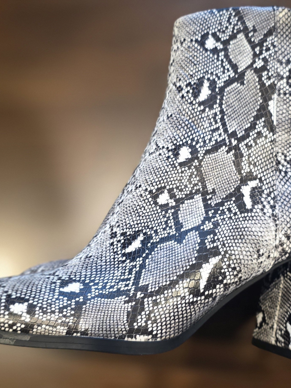 Madden Girl Snake-Print Heeled Ankle Boots in Black & White